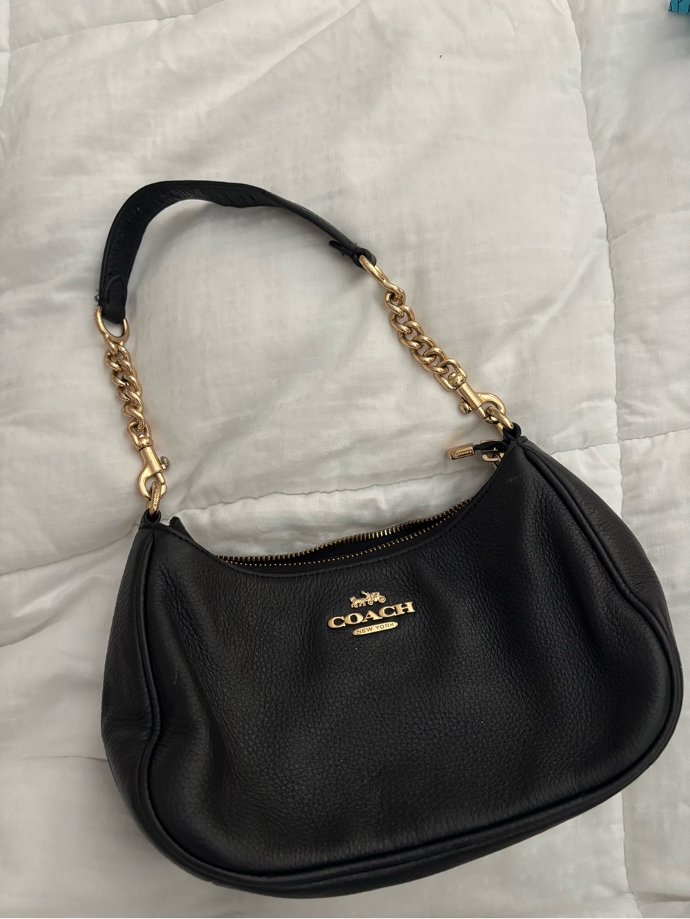 Coach Black Pebbled Leather Hobo with Gold Hardware